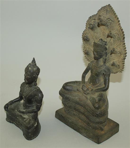 A Ceylonese bronze figure of Buddha and a similar Thai figure, 19th century or earlier, 15.5cm